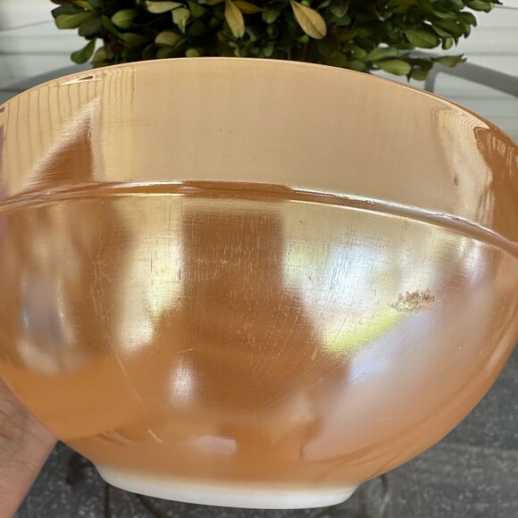 Anchor Hocking "Fire King" Peach Luster Pie Dishes & Nesting Bowl Set of 3 USA - Picture 8 of 9